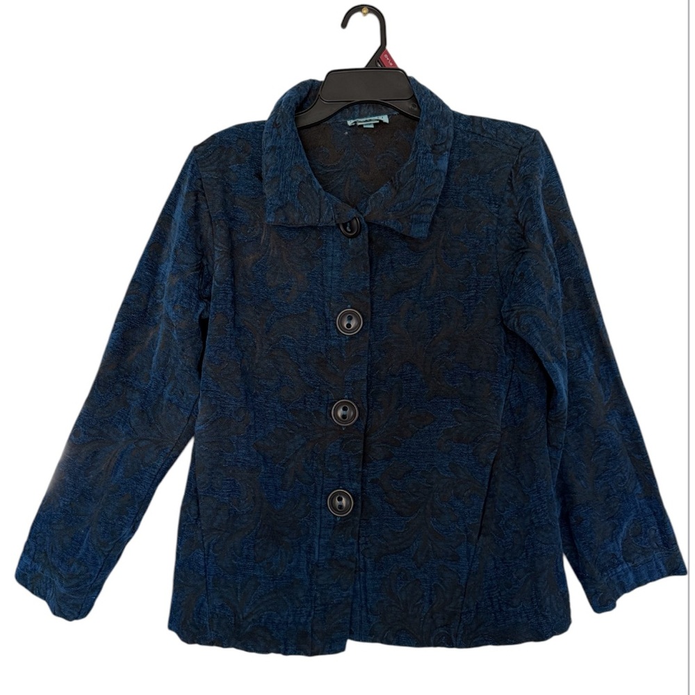 Habitat Jacquard Leaf  Elegant Blue Women's Jacket XS Pocketso